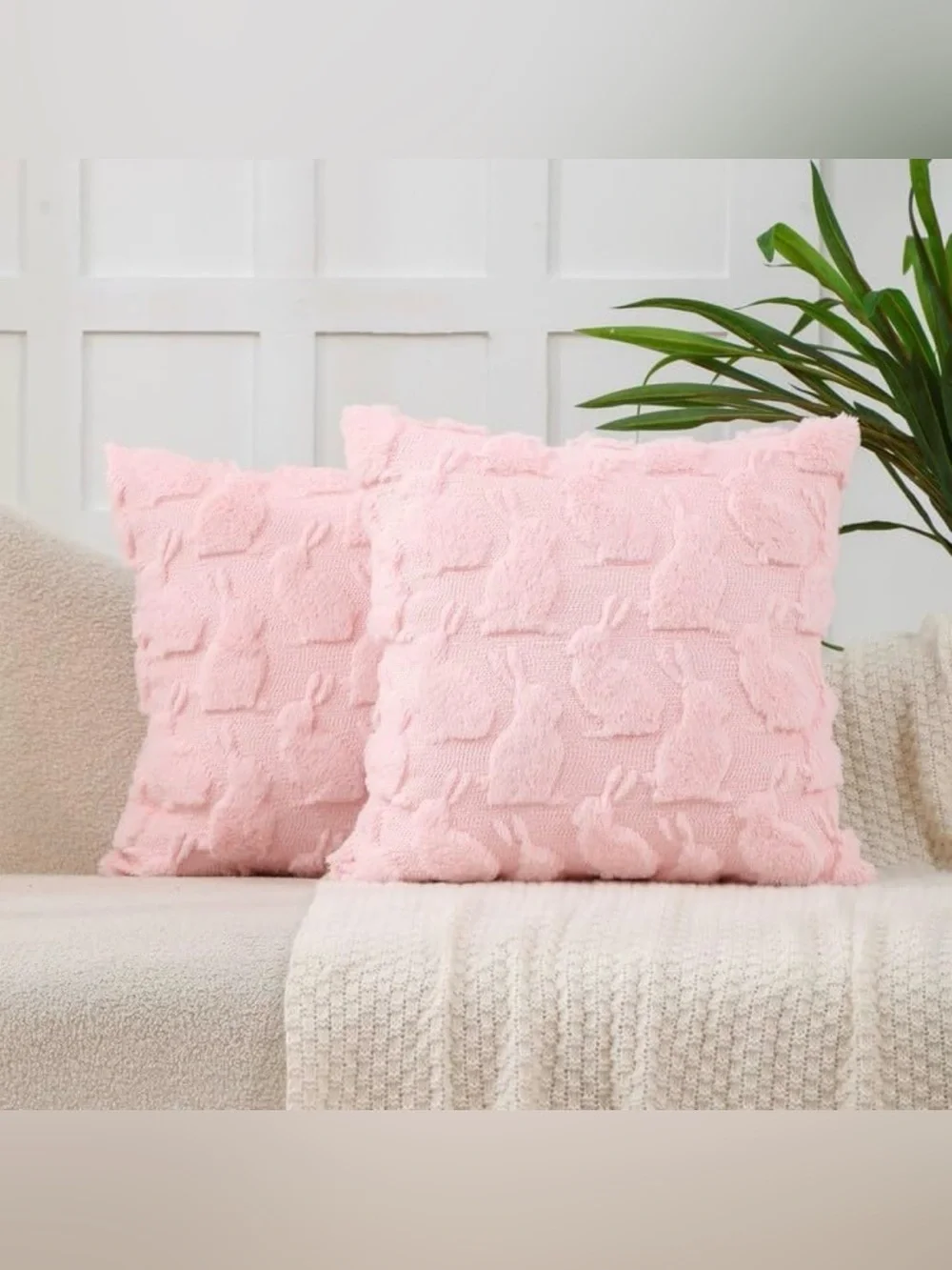 VAKADO Throw Pillow Covers 16x16 Set of 2 Pink Bunny Rabbit Decoration Spring